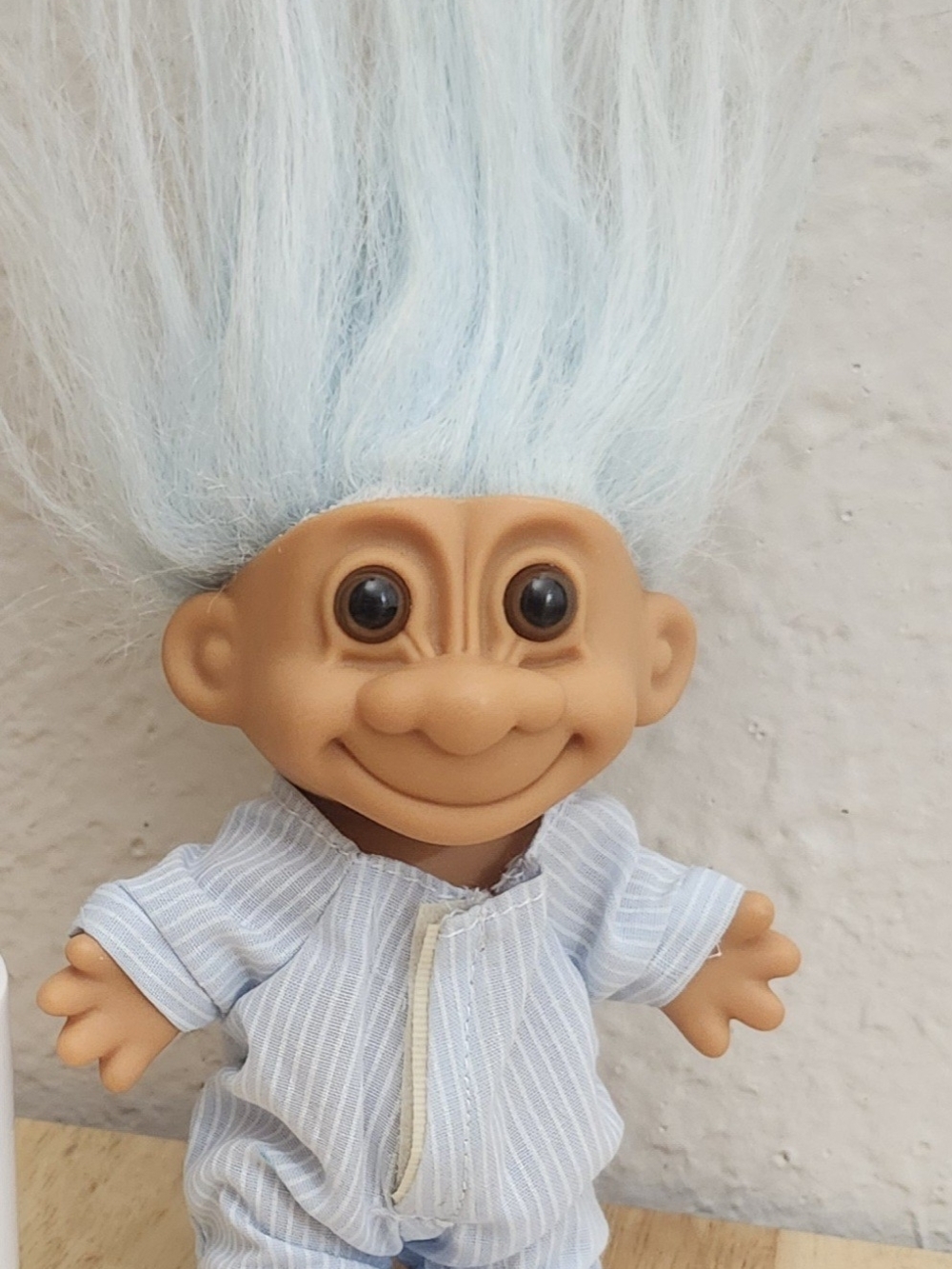 Russ Berrie Light Blue-Haired Troll Doll in Pale Blue Outfit